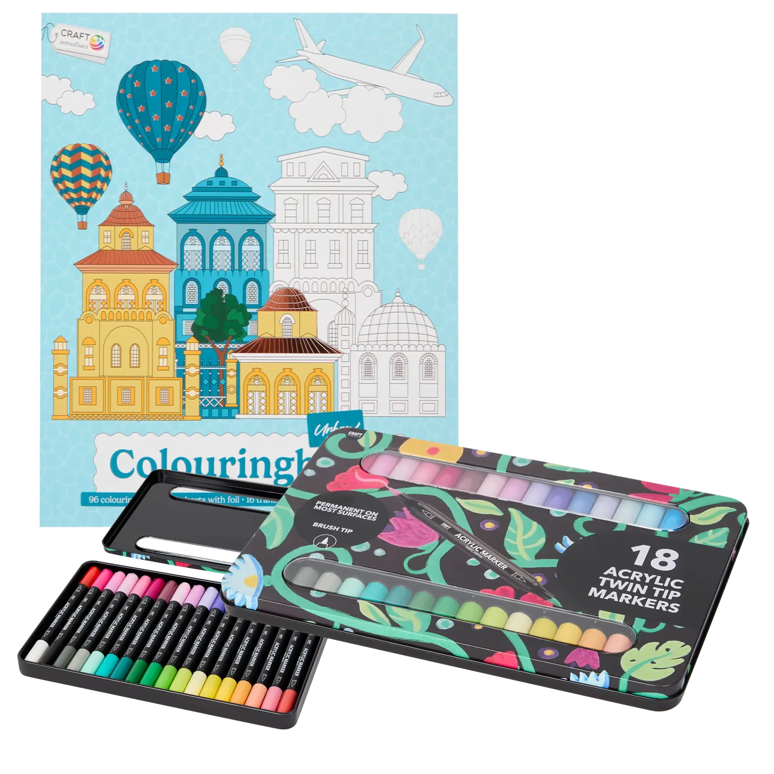 Set Carte de Colorat Antistres Urban + Trusă 36 Markere Acrilice - 96 pagini – imagine 1