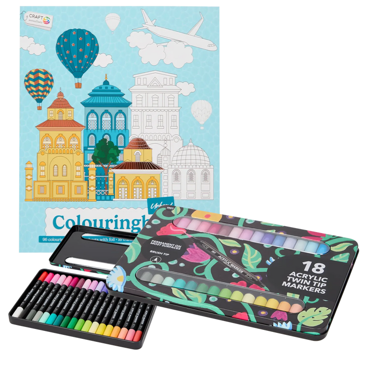 Set Carte de Colorat Antistres Urban + Trusă 36 Markere Acrilice - 96 pagini – imagine 1