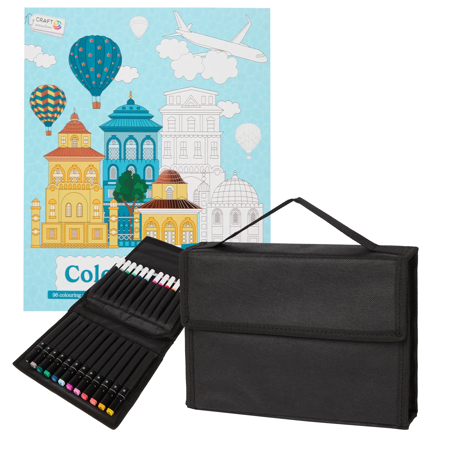 Set Carte de Colorat Antistres Urban + Trusă 36 Markere - 96 pagini – imagine 1