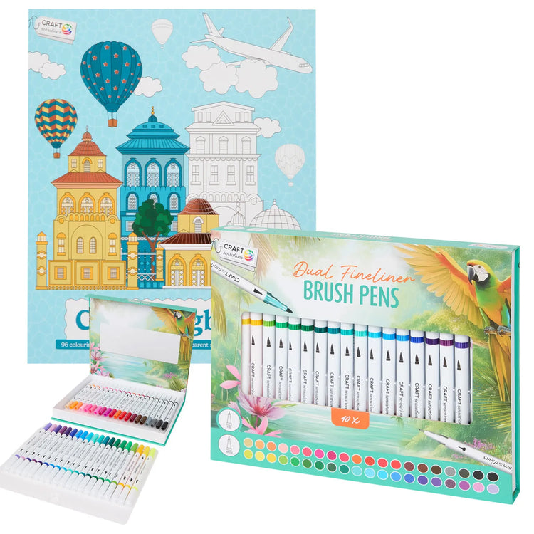 Set Carte de Colorat Antistres Urban + Trusă 40 Carioci cu Vârfuri Duble - 96 pagini - 8715427172828-40-carioci - 8715427172828 - 1
