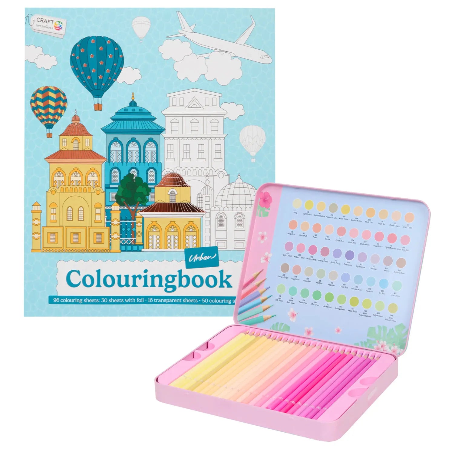 Set Carte de Colorat Antistres Urban + Trusă 50 Creioane Pastel Premium - 96 pagini - 8715427172828-50-pastel - 8715427172828 - 1
