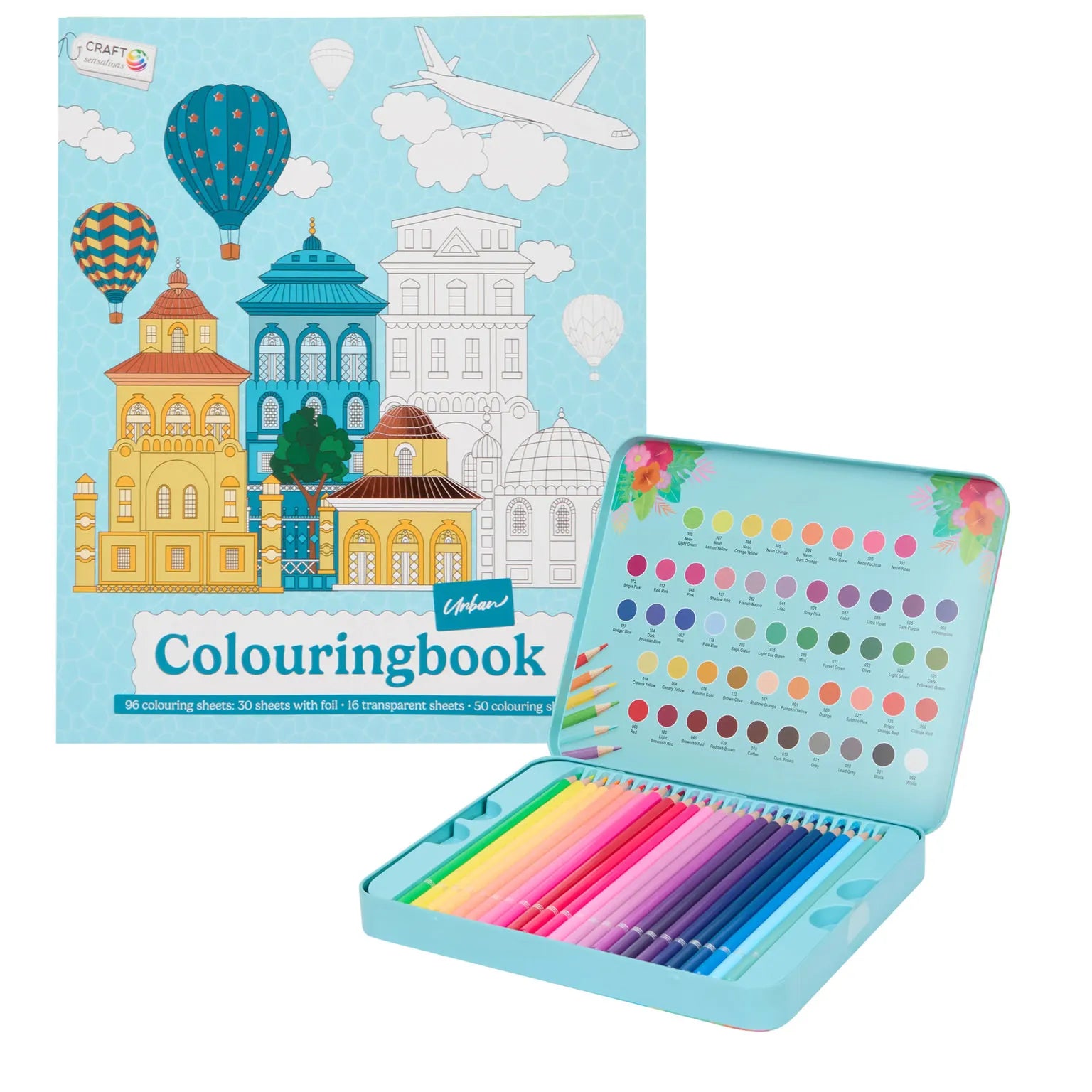 Set Carte de Colorat Antistres Urban + Trusă 50 Creioane Premium (8 Culori Neon) - 96 pagini - 8715427172828-50-neon - 8715427172828 - 1