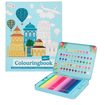 Set Carte de Colorat Antistres Urban + Trusă 50 Creioane Premium (8 Culori Neon) - 96 pagini - 8715427172828-50-neon - 8715427172828 - 1