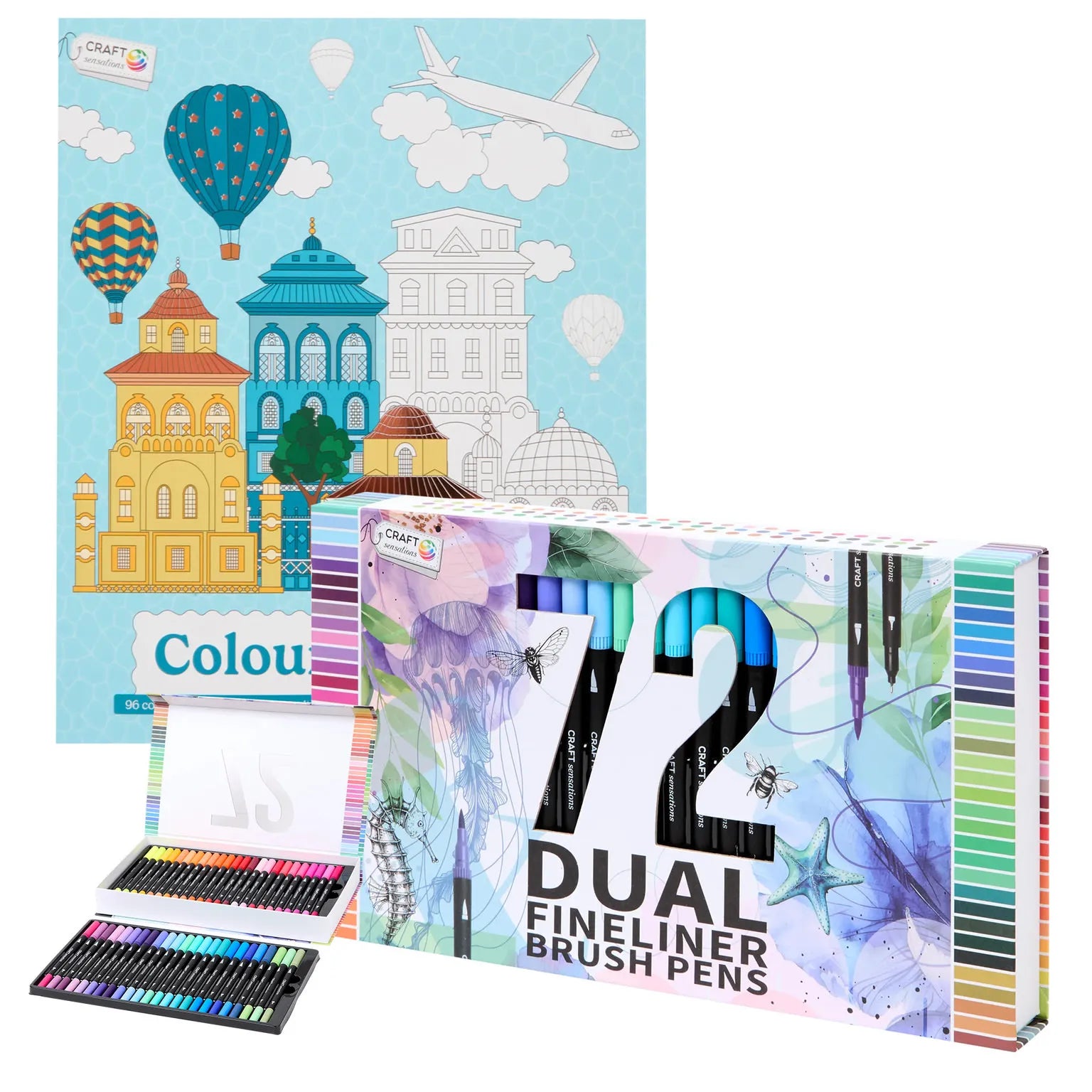 Set Carte de Colorat Antistres Urban + Trusă 72 Carioci cu Vârfuri Duble - 96 pagini - 8715427172828-72-carioci - 8715427172828 - 1