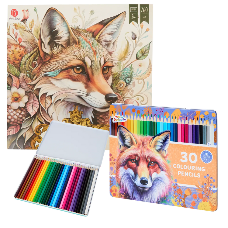 Set Carte de Colorat Antistres Vintage Animals + Trusă 30 Creioane Premium - 24 pagini, 260 g/m² – imagine 1