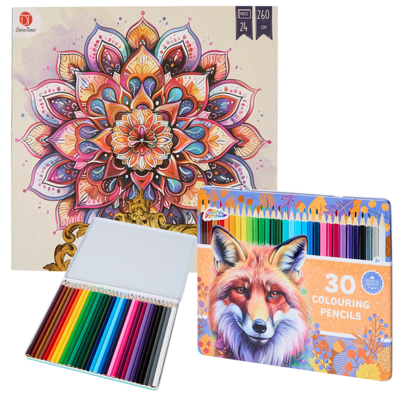 Set Carte de Colorat Antistres Vintage Mandala + Trusă 30 Creioane Premium - 24 pagini, 260 g/m² – imagine 1