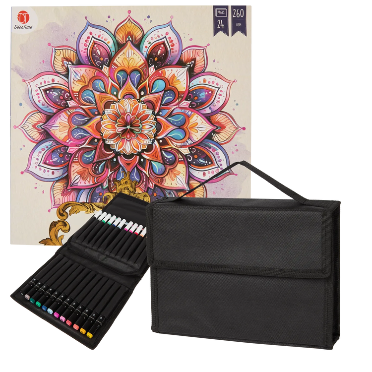 Set Carte de Colorat Antistres Vintage Mandala + Trusă 36 Markere - 24 pagini, 260 g/m² – imagine 1