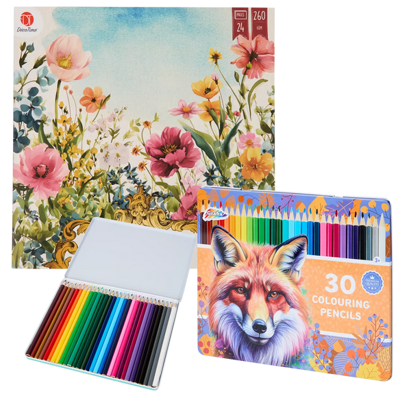 Set Carte de Colorat Antistres Vintage Nature + Trusă 30 Creioane Premium - 24 pagini, 260 g/m² – imagine 1