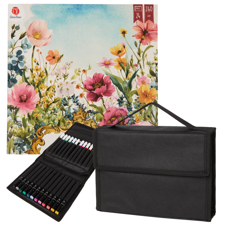 Set Carte de Colorat Antistres Vintage Nature + Trusă 36 Markere - 24 pagini, 260 g/m² – imagine 1