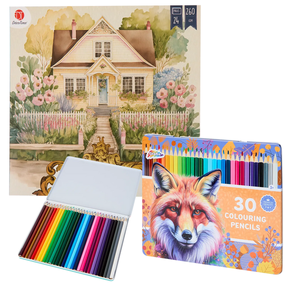 Set Carte de Colorat Antistres Vintage Scenes + Trusă 30 Creioane Premium - 24 pagini, 260 g/m² – imagine 1