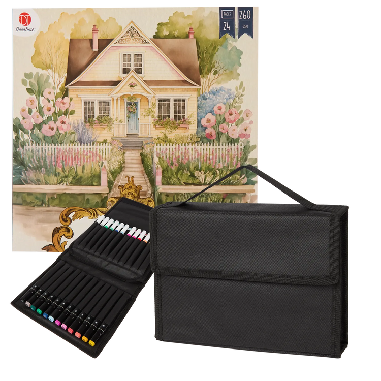 Set Carte de Colorat Antistres Vintage Scenes + Trusă 36 Markere - 24 pagini, 260 g/m² – imagine 1