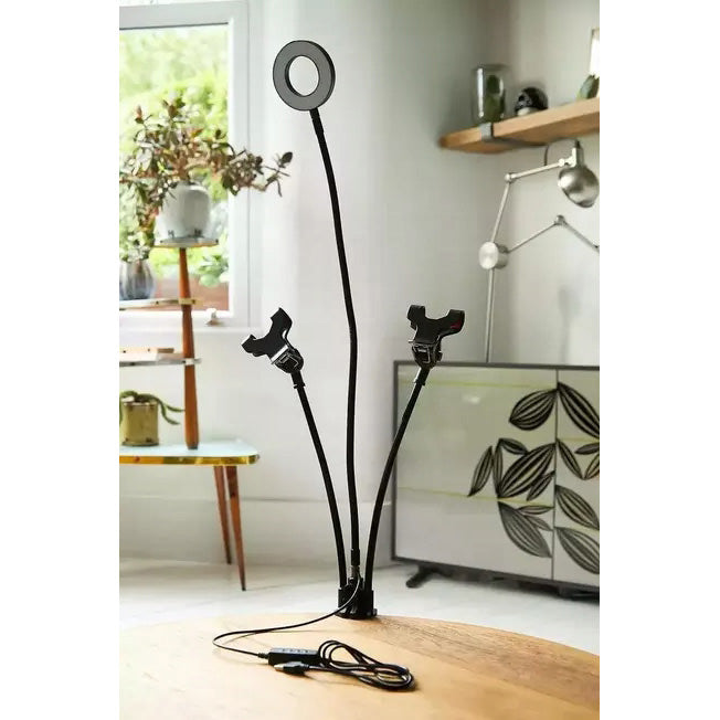 Suport Ajustabil Smartphone cu Lampa Ring LED Live Streaming - 3 Moduri Lumina 10 Niveluri Luminozitate 600 Lux 3000 - 6500k