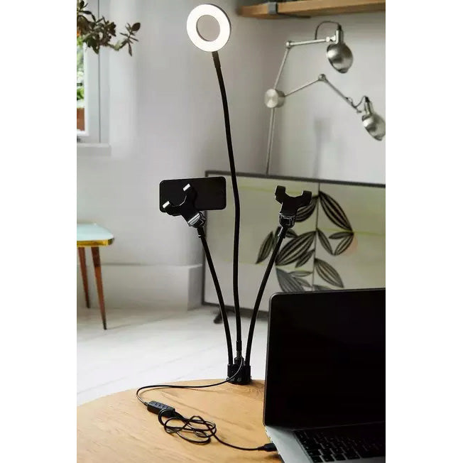 Suport Ajustabil Smartphone cu Lampa Ring LED Live Streaming - 3 Moduri Lumina 10 Niveluri Luminozitate 600 Lux 3000 - 6500k