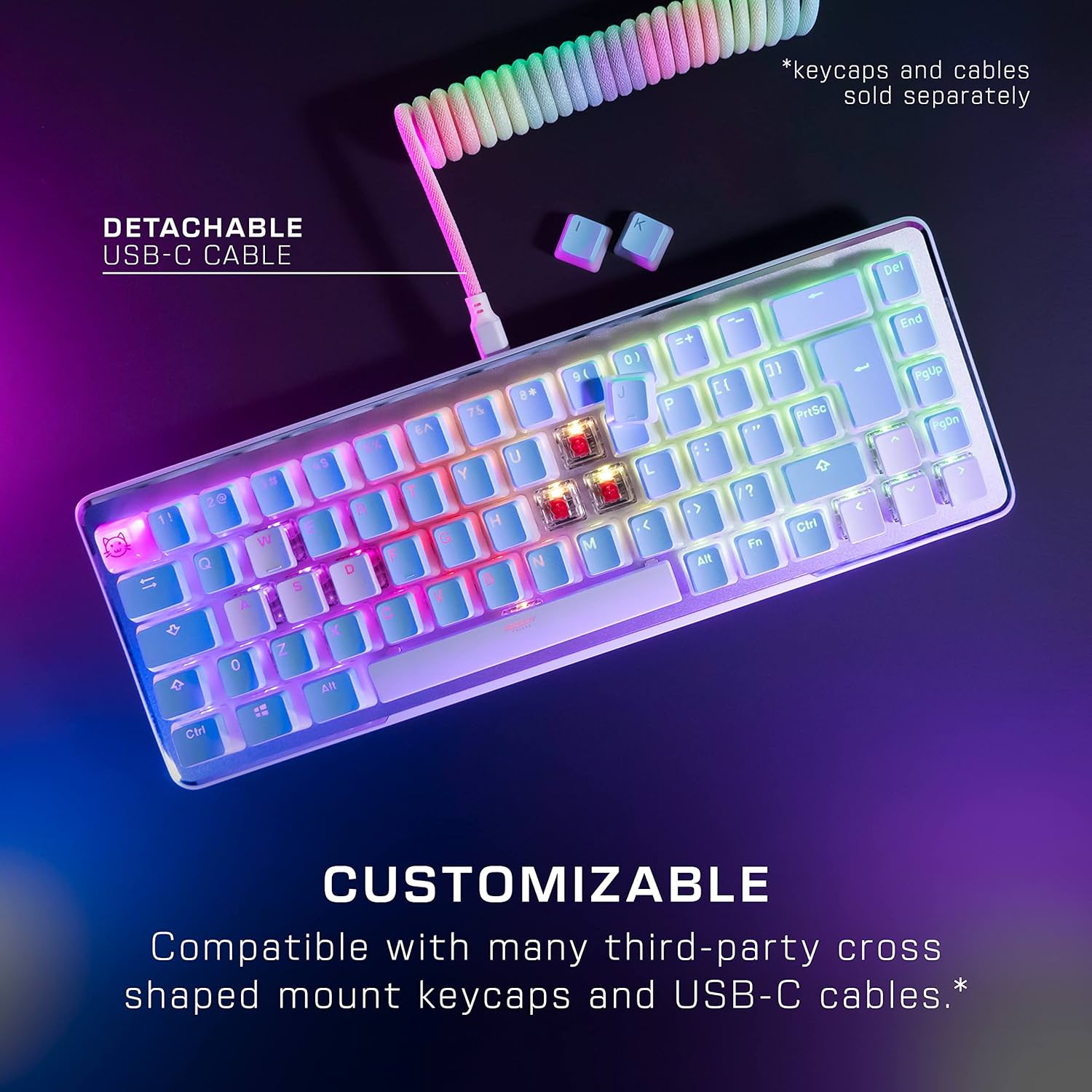 Tastatura mecanica gaming Roccat Vulcan II Mini Layout US 65% Compacta Titan Optical Red RGB AIMO Anti Ghosting White ROC 12 063
