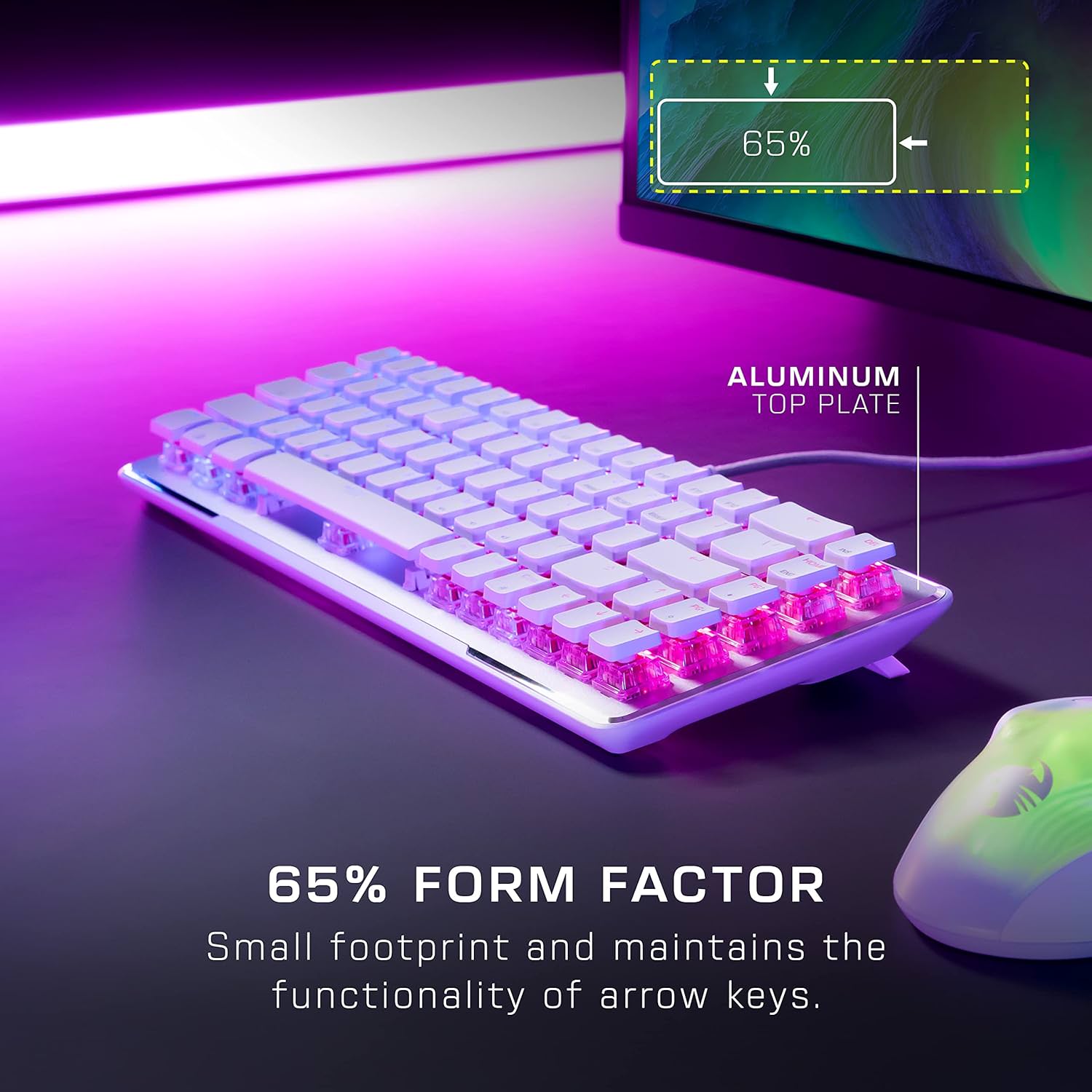 Tastatura mecanica gaming Roccat Vulcan II Mini Layout US 65% Compacta Titan Optical Red RGB AIMO Anti Ghosting White ROC 12 063