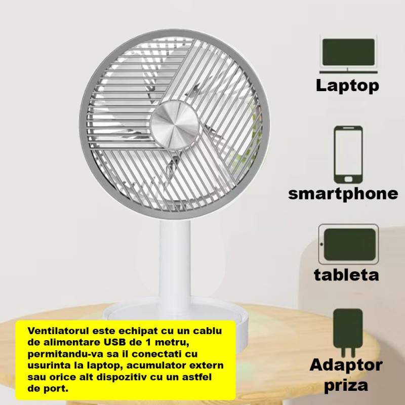 Ventilator de birou - 3 Viteze Cablu USB 21 cm x 13 ⌀ 4W Reglabil