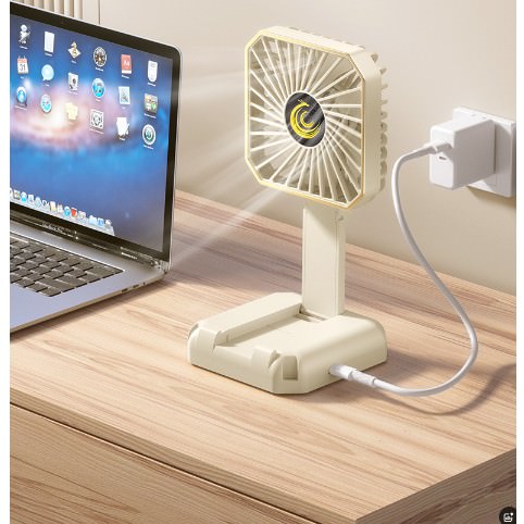 Ventilator portabil 3 în 1 Gat Birou Suport Telefon USB Reincarcabil Viteze Pliabil 180° Khaki 135999 6426485562750