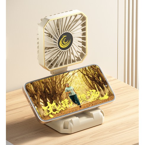 Ventilator portabil 3 în 1 Gat Birou Suport Telefon USB Reincarcabil Viteze Pliabil 180° Khaki 135999 6426485562750 4