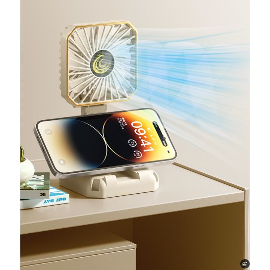 Ventilator portabil 3 în 1 Gat Birou Suport Telefon USB Reincarcabil Viteze Pliabil 180° Khaki 135999 6426485562750 5