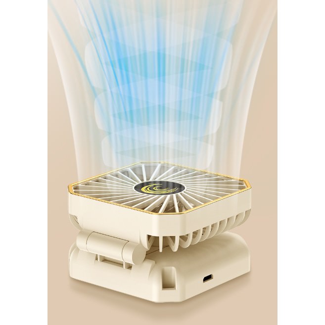 Ventilator portabil 3 în 1 Gat Birou Suport Telefon USB Reincarcabil Viteze Pliabil 180° Khaki 135999 6426485562750 7
