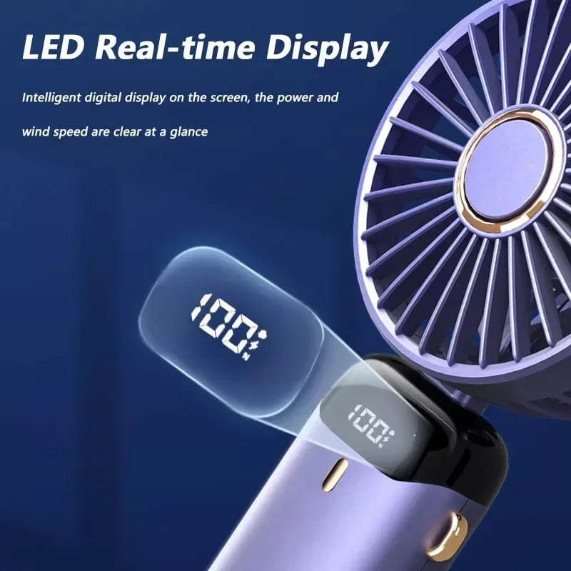Ventilator Portabil - 5 viteze Afisaj LED Curea gat Ajustare 90° Suport Birou Stand Smartphone 1800 mAh - N-15-Green - 10
