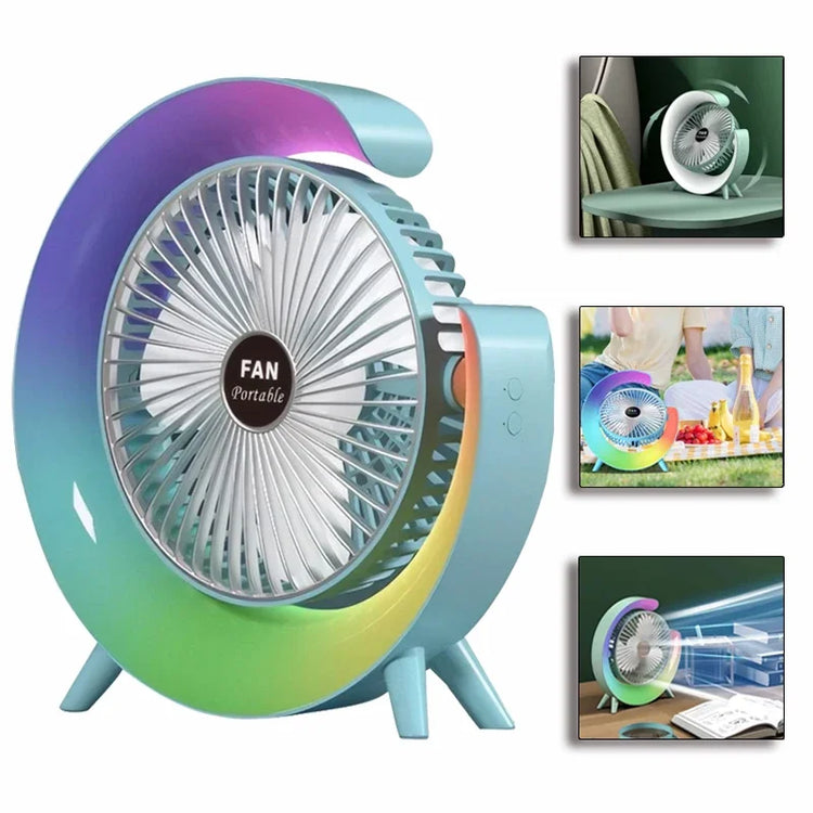 Ventilator portabil de Birou - 3 Viteze 5 Moduri Luminare RGB USB-C 1800 mAh - Albastru - K33-Blue - 1