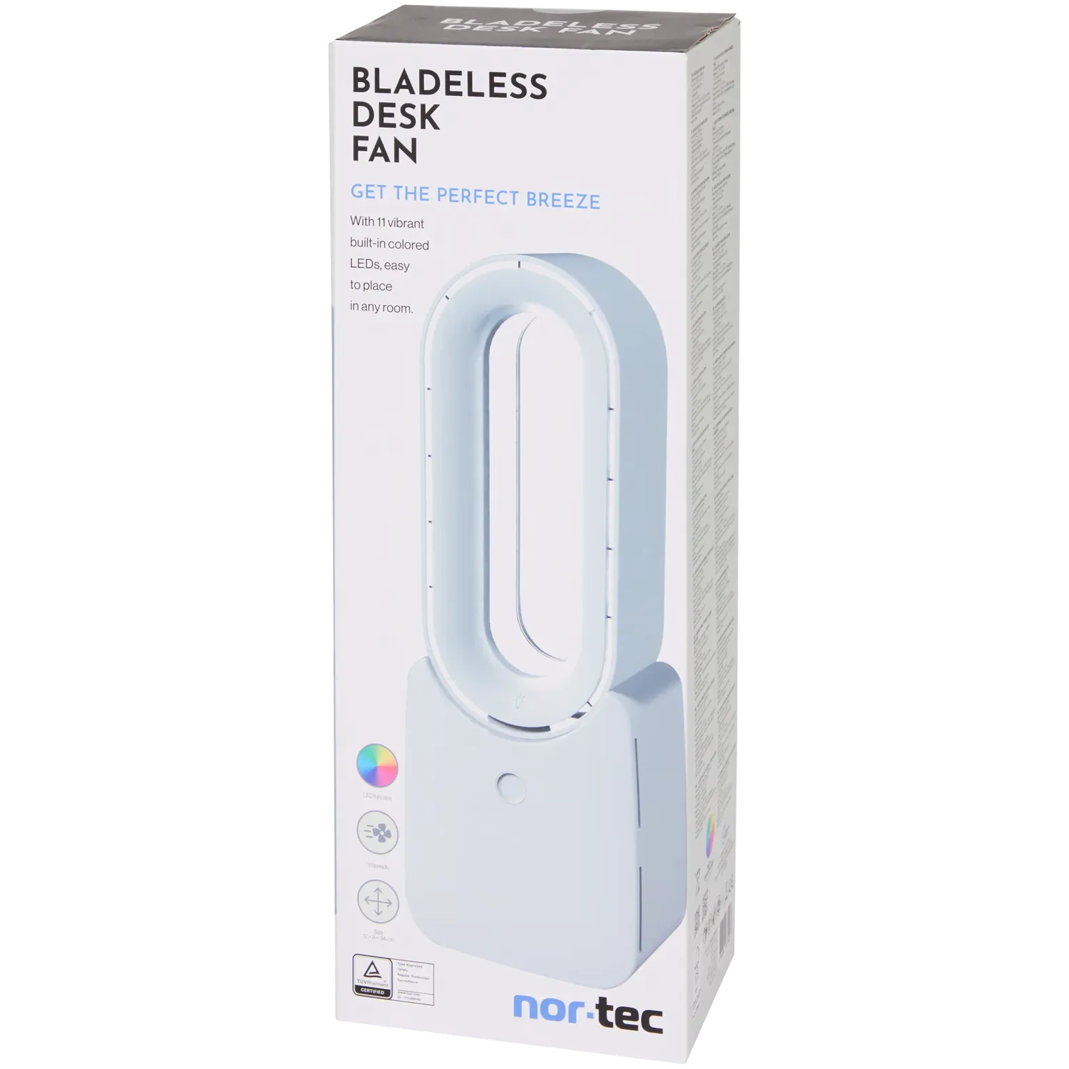 Ventilator Portabil de Birou Bladeless fara Elice Nor-Tec Gri - 3 Viteze Wireless 1200 mAh LED RGB - 107842 - 5701390677197