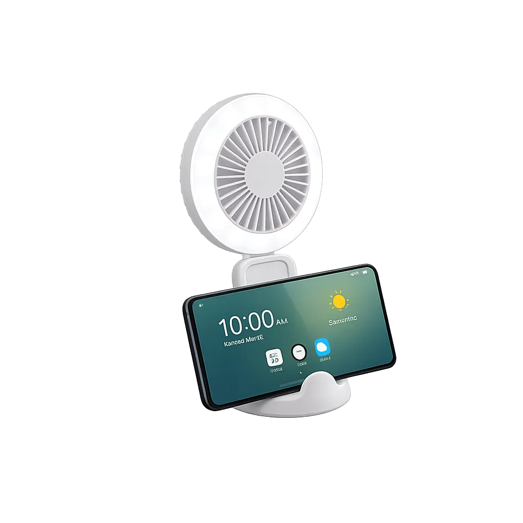 Ventilator Portabil cu LED - 3 viteze Ajustare 90° Suport Birou Stand Smartphone 21 x 10 cm ⌀ - YXLT5137 - 0560624000034 - 1