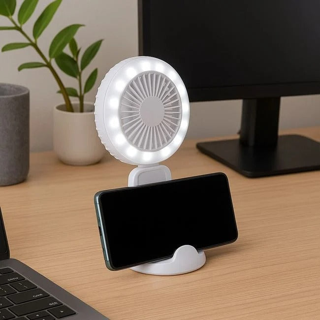 Ventilator Portabil cu LED - 3 viteze Ajustare 90° Suport Birou Stand Smartphone 21 x 10 cm ⌀ - YXLT5137 - 0560624000034 - 5