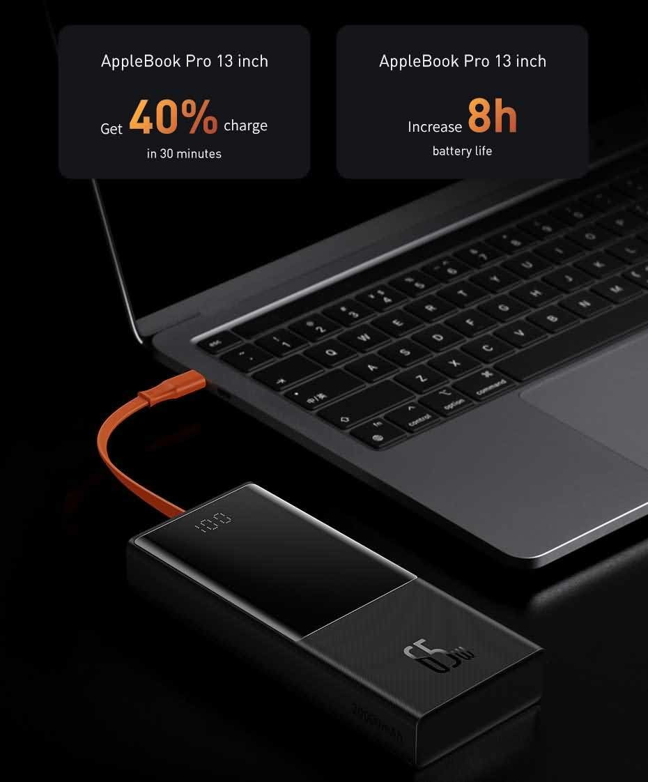 Baterie Externa Baseus 20000 mAh - 65W 2 x USB 1 USB-C Cablu PD QC AFC SCP FCP - PPJL000001 - 6953156209022 - 14