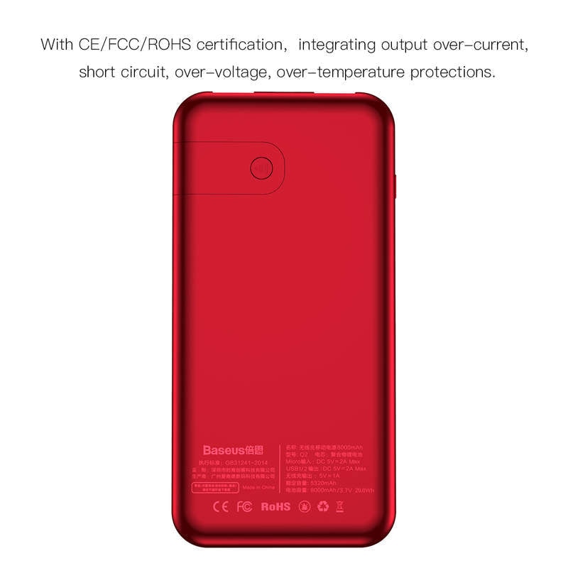 Baterie Externa Baseus PPALL-EX09 8000 mAh - 2 x USB Incarcare Wireless Stand pentru Smartphone - Red - 6953156273023 - 6