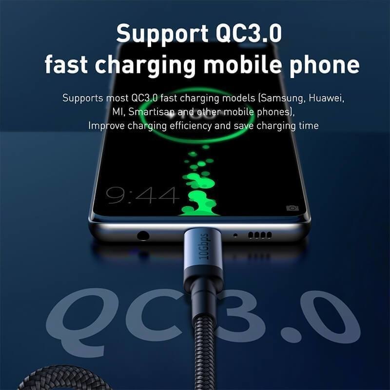 Cablu Incarcare & Date USB-C 3.1 la Baseus Cafule - 100W PD QC 3.0 10Gbps 4K 5A Nylon Brodat - 1 m - CATKLF-SG1 - 6953156294240 - 9