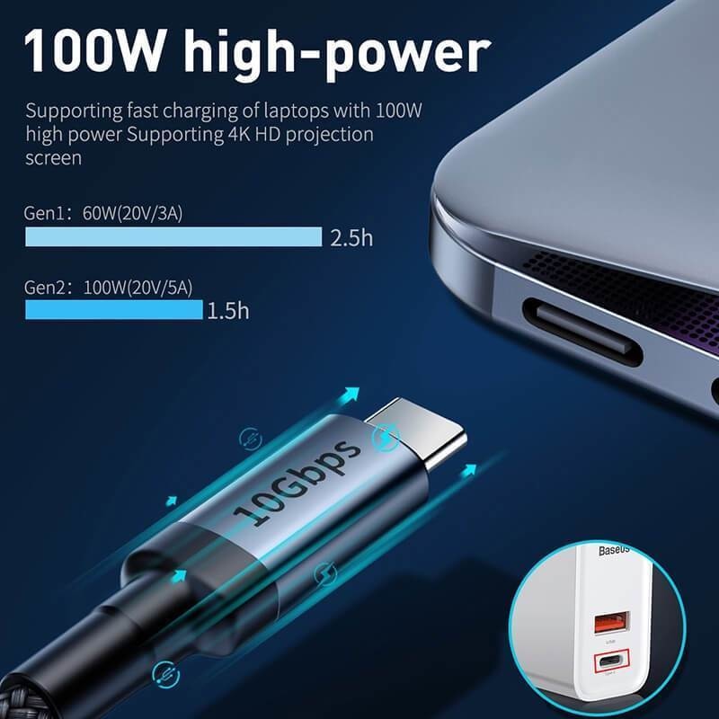 Cablu Incarcare & Date USB-C 3.1 la Baseus Cafule - 100W PD QC 3.0 10Gbps 4K 5A Nylon Brodat - 1 m - CATKLF-SG1 - 6953156294240 - 8