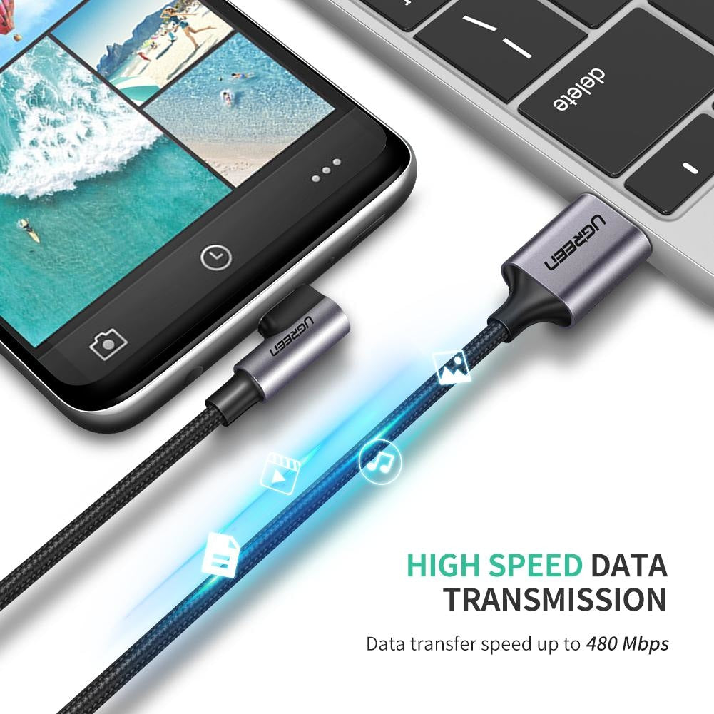 Cablu Incarcare & Date USB la USB-C curbat 90° Ugreen - 18W Quick Charge 3.0/2.0 Adaptive Fast Charging 3A - 50941 - 6957303859412 - 5