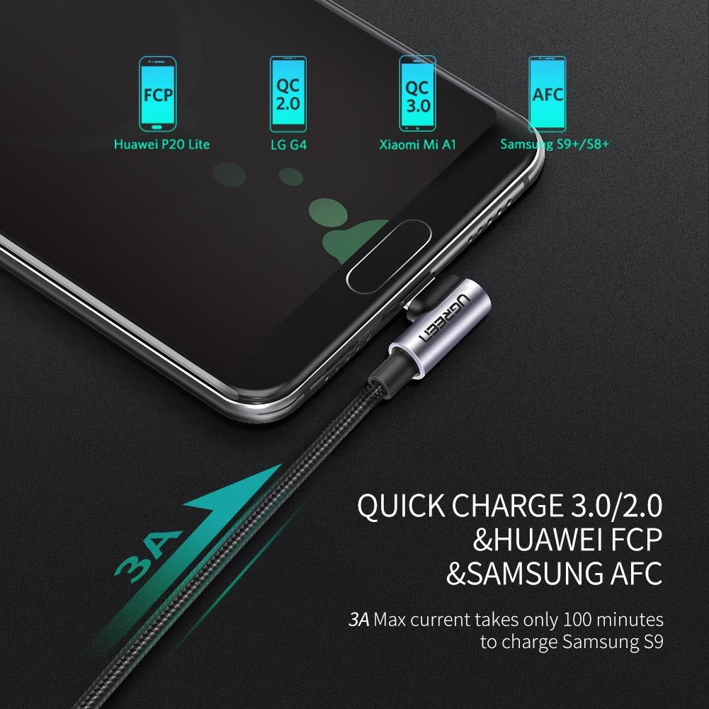 Cablu Incarcare & Date USB la USB-C curbat 90° Ugreen - 18W Quick Charge 3.0/2.0 Adaptive Fast Charging 3A - 50941 - 6957303859412 - 4