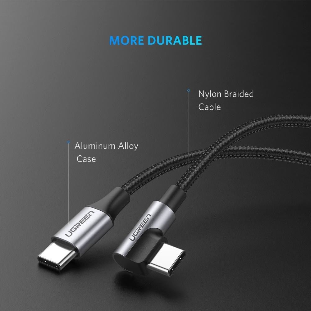 Cablu Incarcare & Date USB-C la curbat 90° Ugreen - 60 W Power Delivery QC Nylon Brodat - 50123 - 6957303851232 - 8