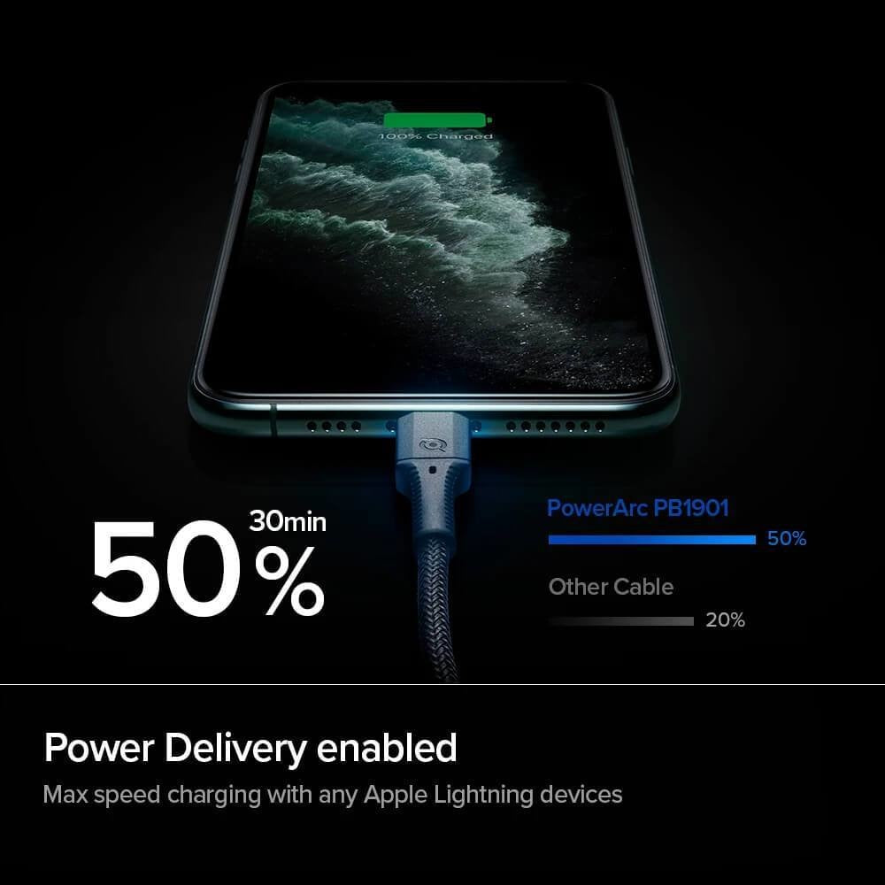 Cablu Incarcare & Date USB-C la Lightning Spigen PowerArc PB1901 - MFI 100W Power Delivery - 1 m - 000CA26491 - 8809640258398 - 3