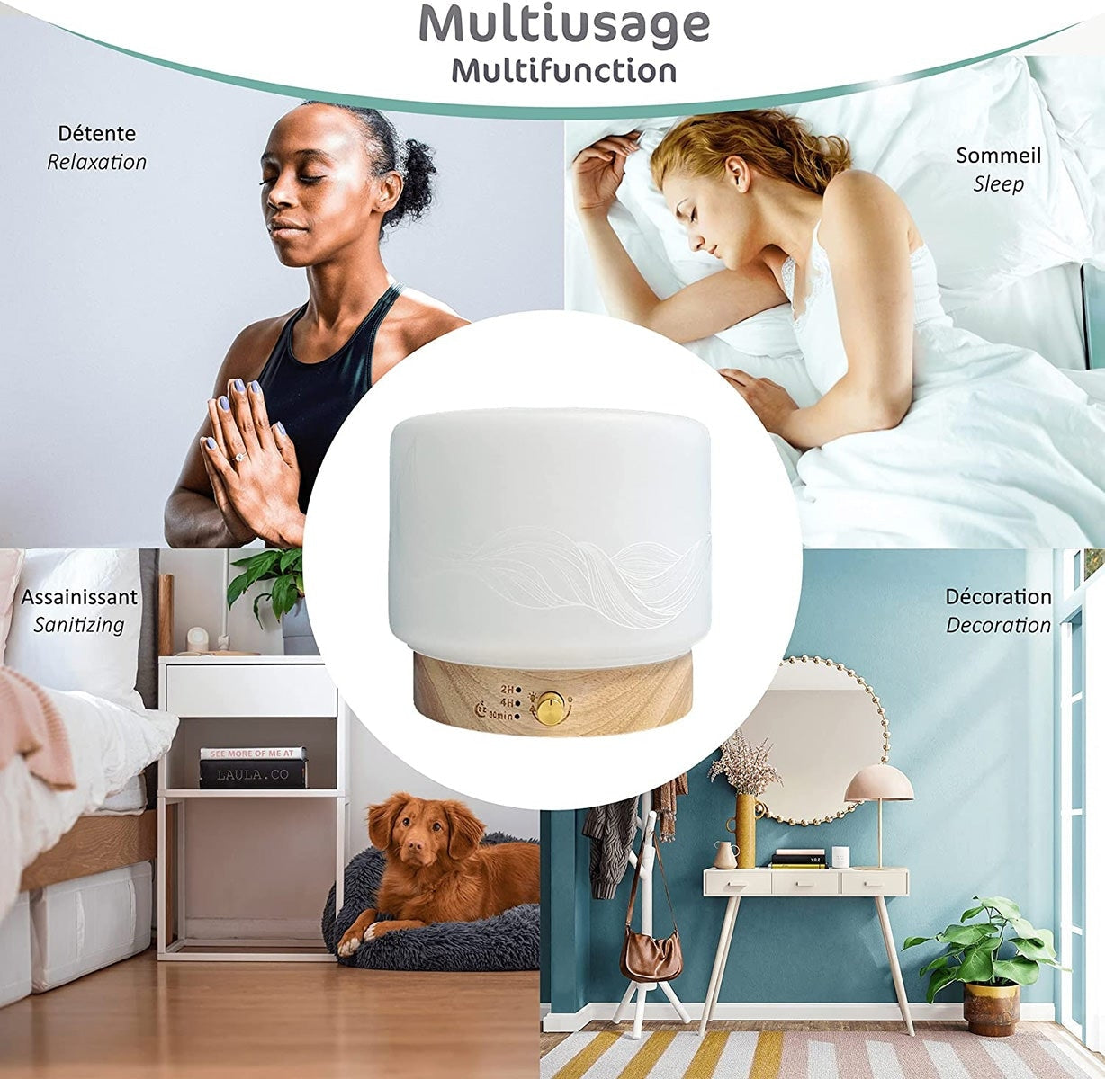 Difuzor Ultrasonic Aromaterapie & Umidificator Lisalia - Pana la 60m² 4 Moduri Lumina Ambientala Somn - 3827 - 3700471003827 - 14