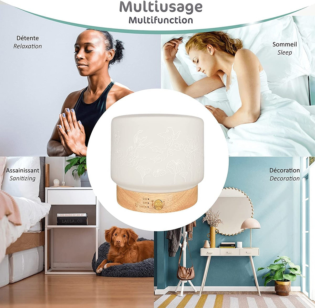 Difuzor Ultrasonic Aromaterapie & Umidificator Lisalia - Pana la 60m² 4 Moduri Lumina Ambientala Somn - 3827 - 3700471003827 - 3