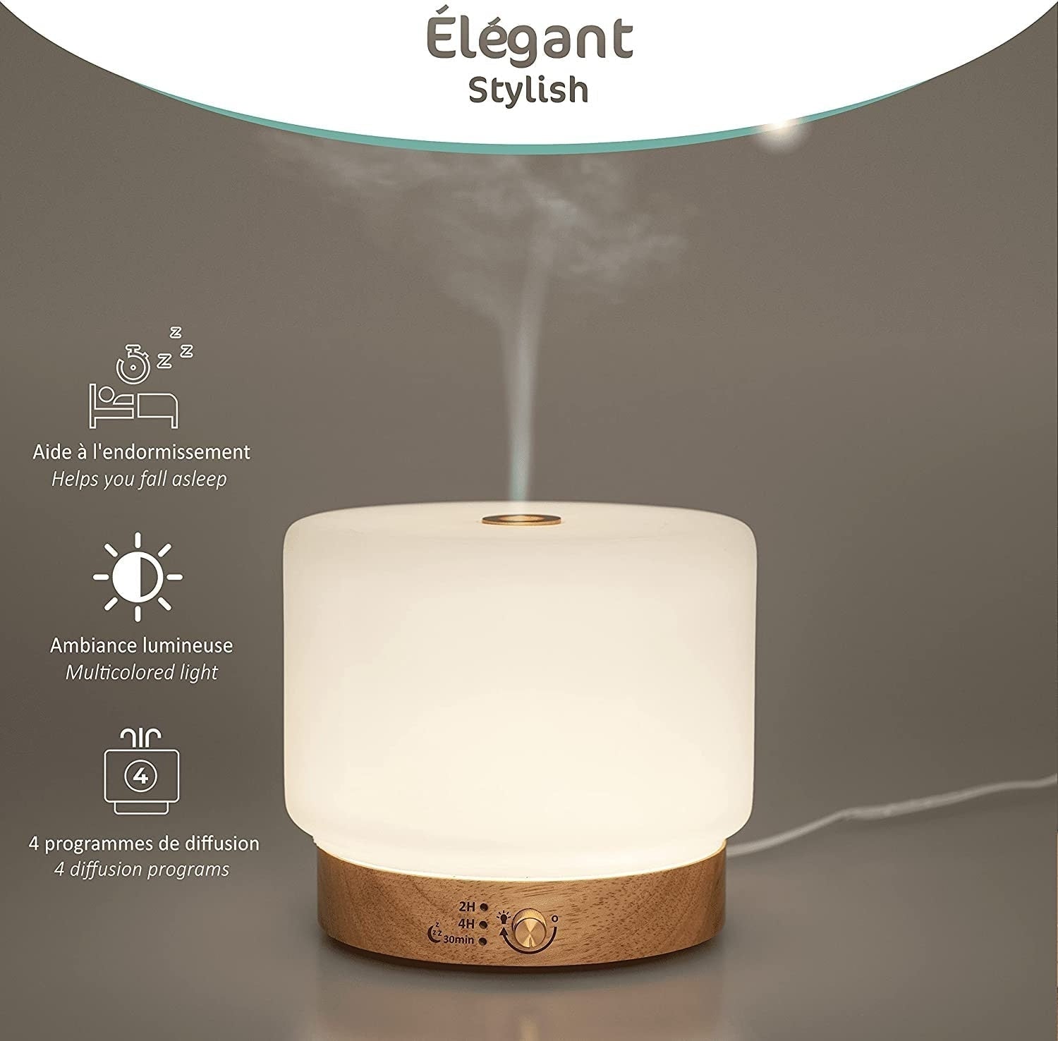 Difuzor Ultrasonic Aromaterapie & Umidificator Lisalia - Pana la 60m² 4 Moduri Lumina Ambientala Somn - 3827 - 3700471003827 - 25