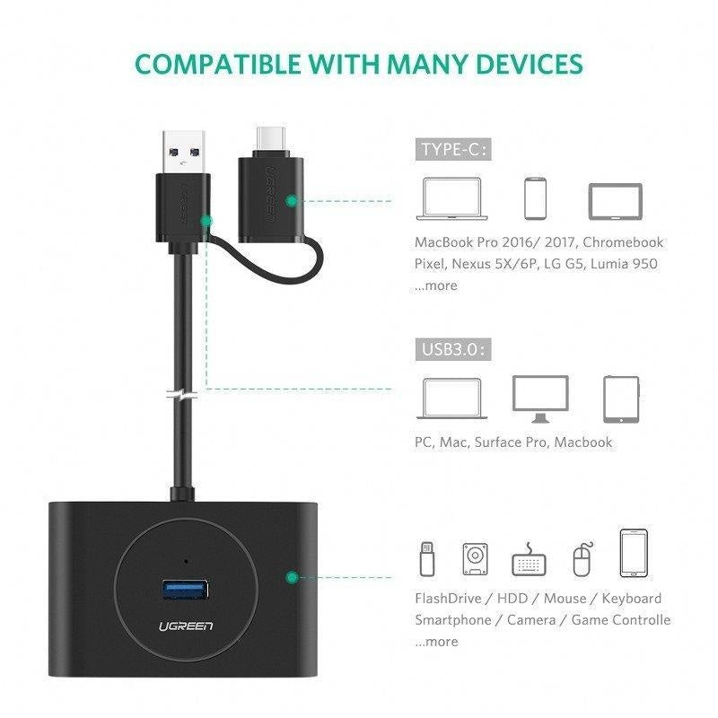 Hub USB 3.0 & USB-C 3.1 Adaptor Ugreen - 4 x OTG - 40850 - 6957303848508