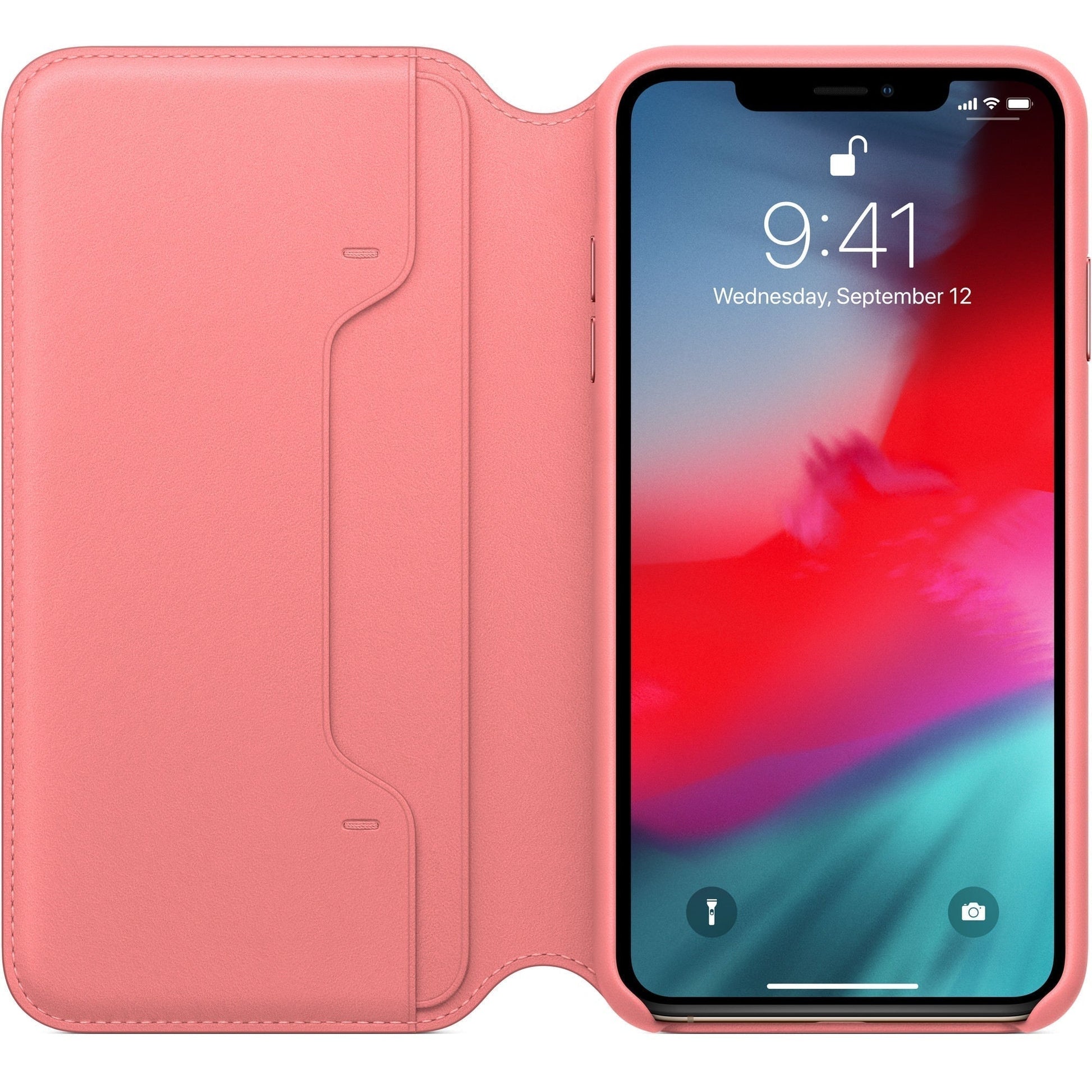 Husa Originala Piele Naturala Folio Apple MRX12ZM/A - iPhone XS & X Peony Pink - 190198763600 - 2