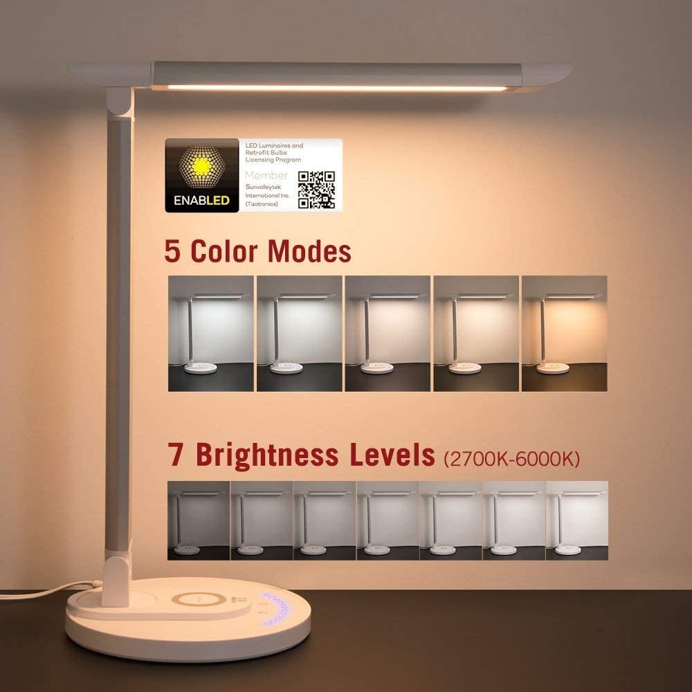 Lampa de Birou LED TaoTronics TT-DL036 - 12W 410 lm 5 Moduri & 7 Niveluri Luminozitate Incarcator Wireless Protectie Ochi Control Touch