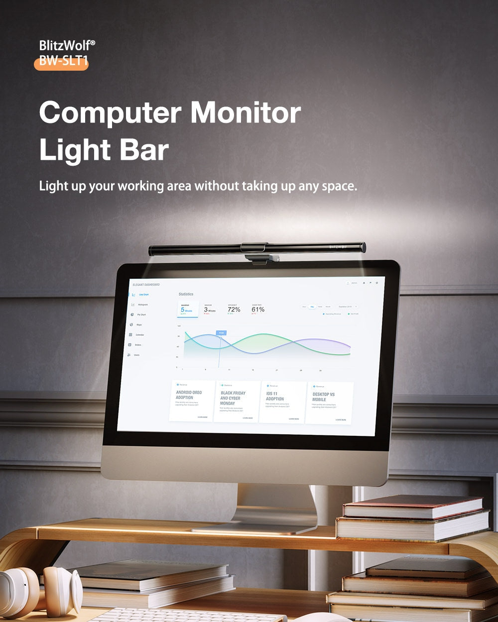 Lampa LED Dubla Monitor BlitzWolf BW-SLT1 - 170 lm 3000K-6500K Reglabila Protectie Ochi - 5907489607445 - 8