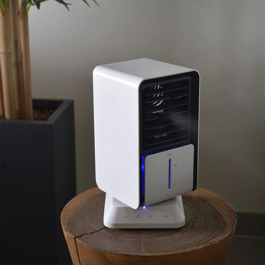 Ventilator portabil Deluxo Breeze - Umidificator 330 ml Racitor Aer Difuzare Ulei Esential Aromaterapie 3 Niveluri Timer Rotire 180°